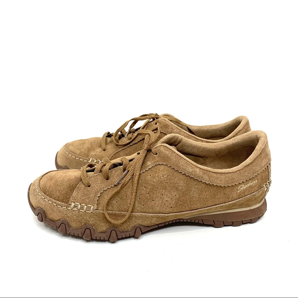 Skechers Tan Scalloped Suede Leather Whipstitch Lace Up Sneakers Shoes Size 9.5